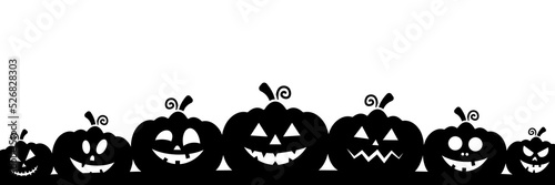 Halloween pumpkins silhouette banner. Vector isolated on white.