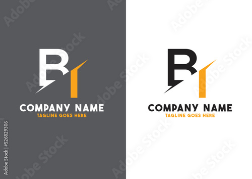BI Black Orange Letter Logo Design with creative  line cut