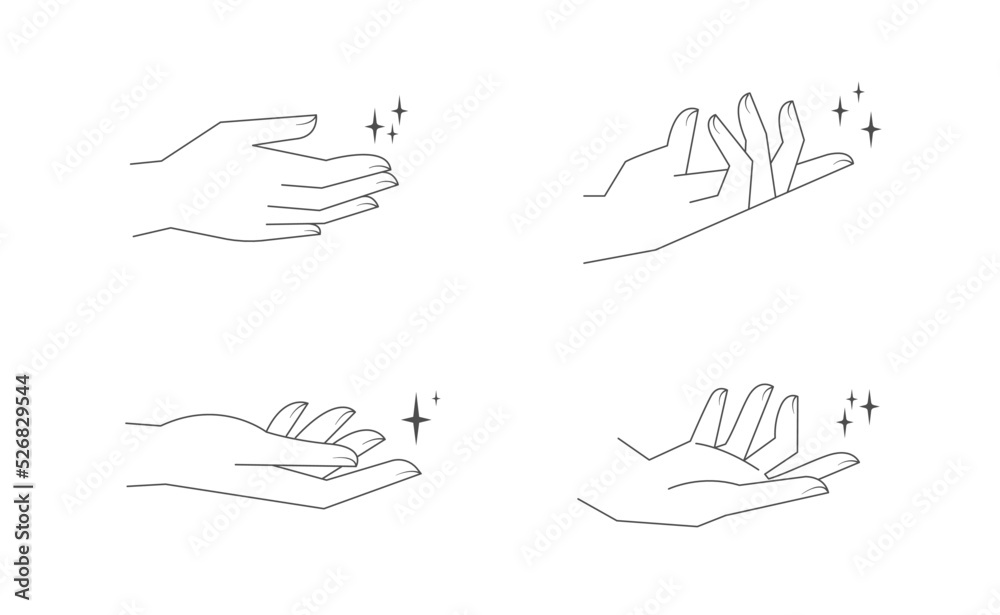Mystic palm hands vector linear drawing. Line vector illustration. Aesthetic simple design. Mystic palm hands vector linear drawing. Line vector illustration. Aesthetic simple design.