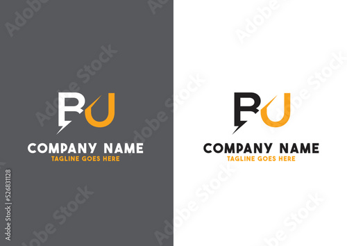 BU Black Orange Letter Logo Design with creative  line cut