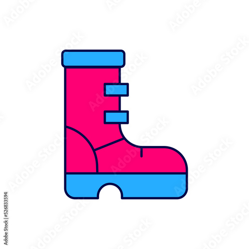 Filled outline Waterproof rubber boot icon isolated on white background. Gumboots for rainy weather, fishing, gardening. Vector