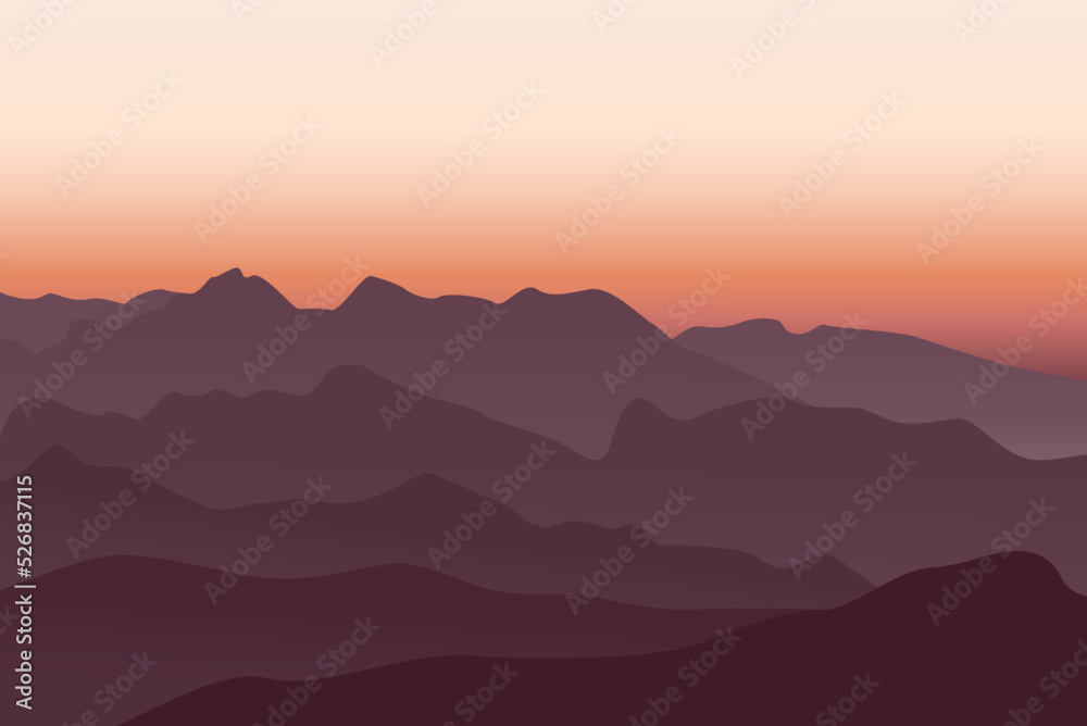 Sunrise or sunset in the mountains in vector illustration