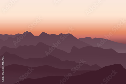 Sunrise or sunset in the mountains in vector illustration