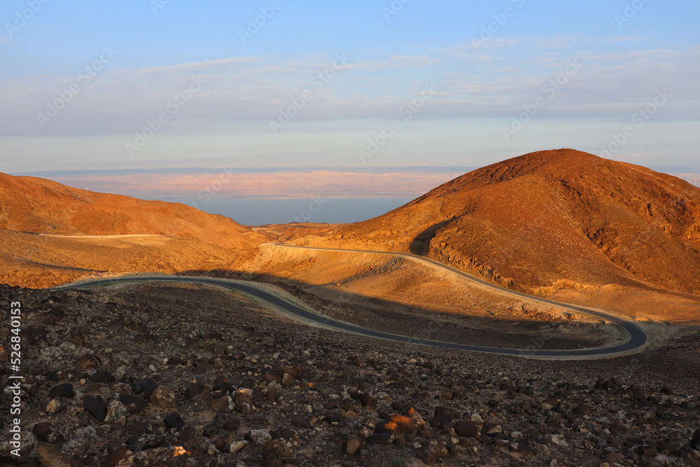 Dead Sea, Jordan 2022 : Al-Zara road from Madaba to the Dead Sea