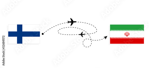 Flight and travel from Finland to Iran by passenger airplane Travel concept