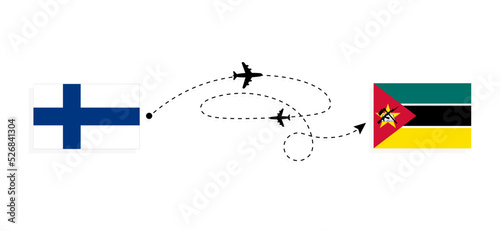 Flight and travel from Finland to Mozambique by passenger airplane Travel concept