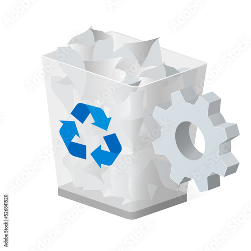 Trash bin or basket with rubbish with gear icon Settings icon or instruction