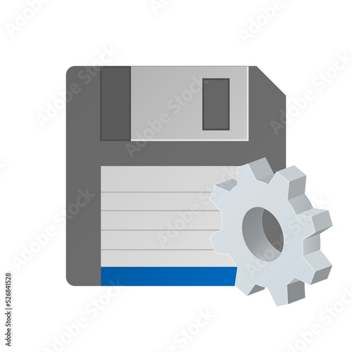 Simple floppy disk with gear icon Settings icon or instruction