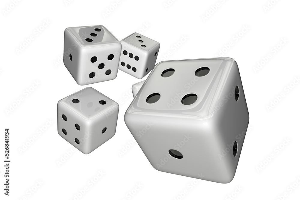 Gambling Elements. White Casino Dices Throw 3D Isolated Graphic Illustration Gambling Elements. White Casino Dices Throw 3D Isolated Graphic Illustration