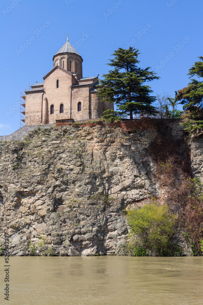 A view of the ancient Metekhi Church, built on the banks of the Mtkvari River in Tbilisi. Georgia country