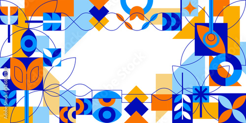 Abstract bauhaus frame Geometric background Simple colorful minimalistic web design Modern neoplasticism pattern curved organic shapes and lines. Fantasy artwork with ethnic motifs vector illustration