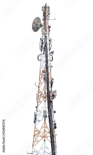 Photographie Modern mobile, radio and telecommunication antenna tower isolated on white durin