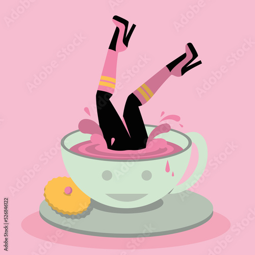 Woman diving into a coffee cup photo