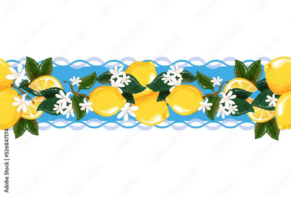 Seamless lemon flower border. vector file. For towels carpets, dishes.