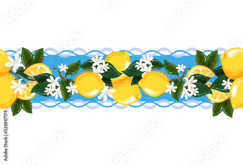 Seamless lemon flower border. vector file. For towels carpets, dishes.
