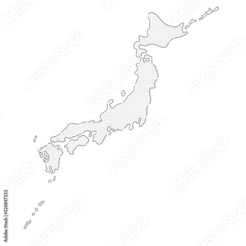 手書きのおしゃれな日本地図 - 薄いグレーのボーダーで塗ったシンプルな日本列島