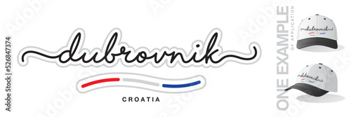 Dubrovnik Croatia, abstract Croatia flag ribbon, new modern handwritten typography calligraphic logo icon with example of application