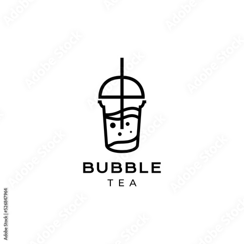 bubble tea drink boba with glass plastic logo design