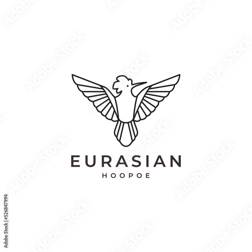 flying bird eurasian hoopoe logo design