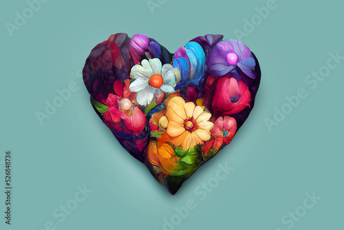 Heart of flowers - A symbol of love and devotion. Bouquet of colorful flowers in the shape of a heart. Surprise for the woman you love. Romantic gift for valentine's day. Greeting card design
