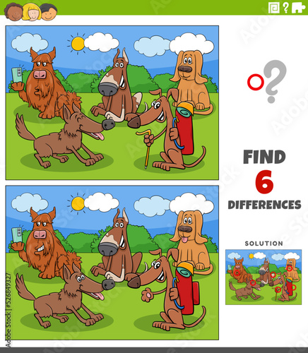 differences game with cartoon dogs animal characters