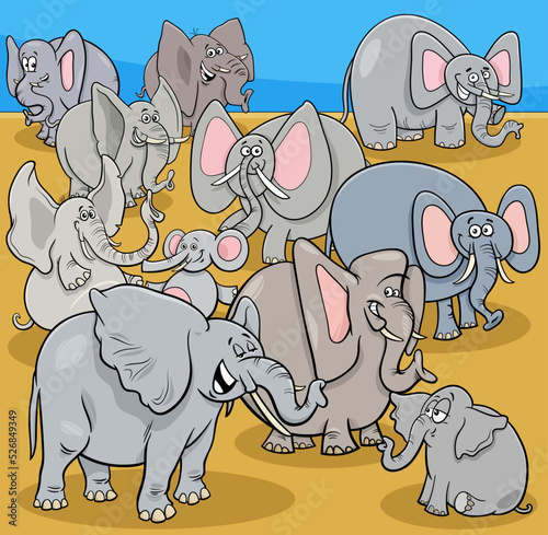 Fototapeta Naklejka Na Ścianę i Meble -  cartoon elephants animal characters group