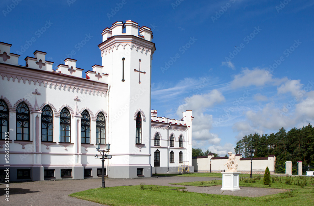 Sculpture at the northeastern facade of the Puslovsky Palace (Kossovo Castle). Kossovo. Ivatsevichi district. Brest region. Belarus