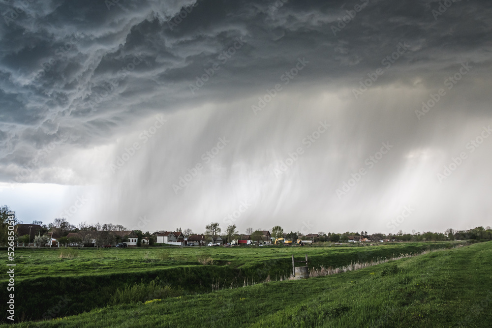 A storm over a small village in Banat, Vojvodina, Serbia