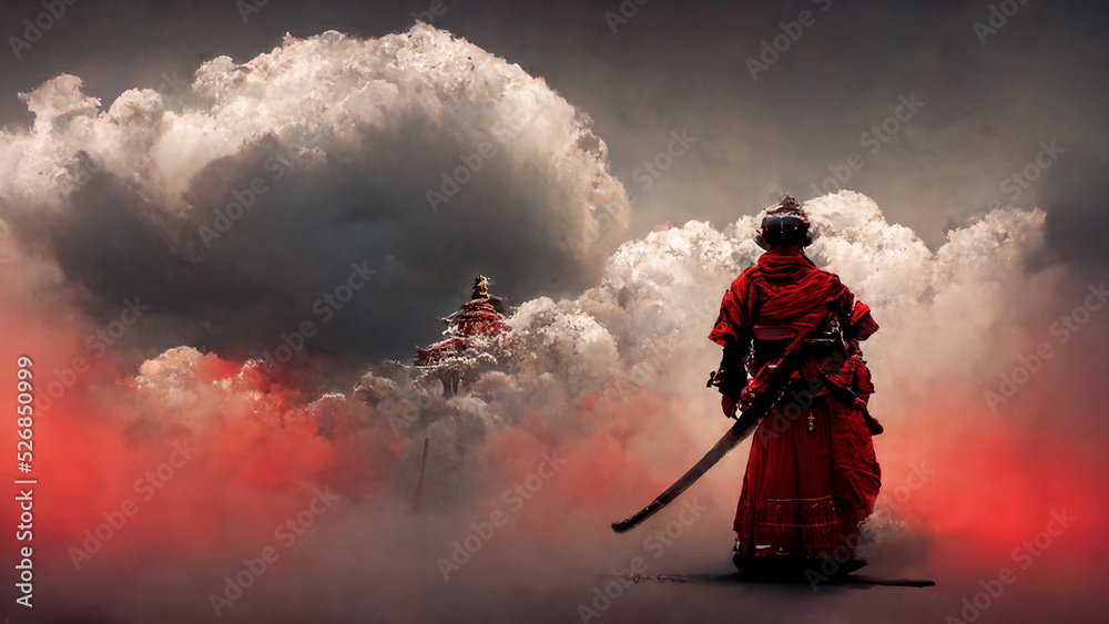 Obraz premium Wondering samurai in the clouds