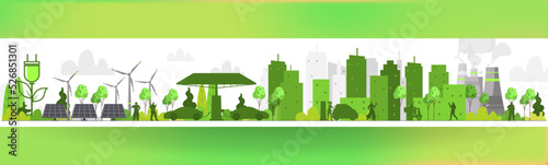 renevable energy concept green houses with solar energy panels sustainable energy development cityscape