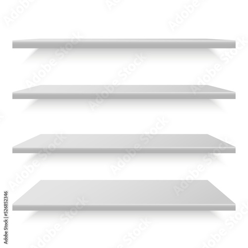 Fototapeta Naklejka Na Ścianę i Meble -  White shelf mockup. Empty shelves template. 