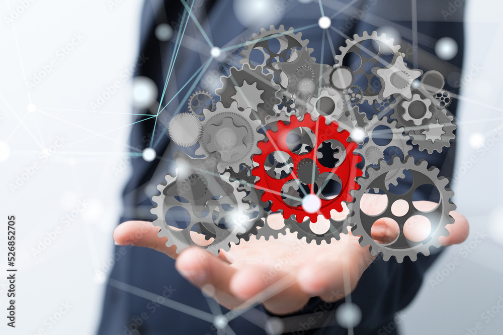 gear system data. Connecting lines and dots.Big data visualization gear system data. Connecting lines and dots.Big data visualization
