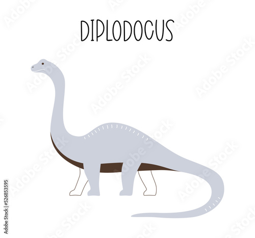 Vector illustration of a wild prehistoric animal dinosaur diplodocus. Isolated blue monster