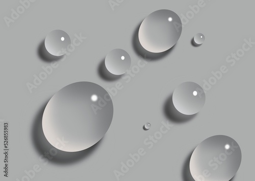 Drops, illustration of water drops on gray surface.