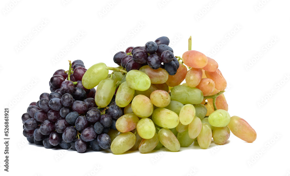 Black and green grapes on a white isolated background