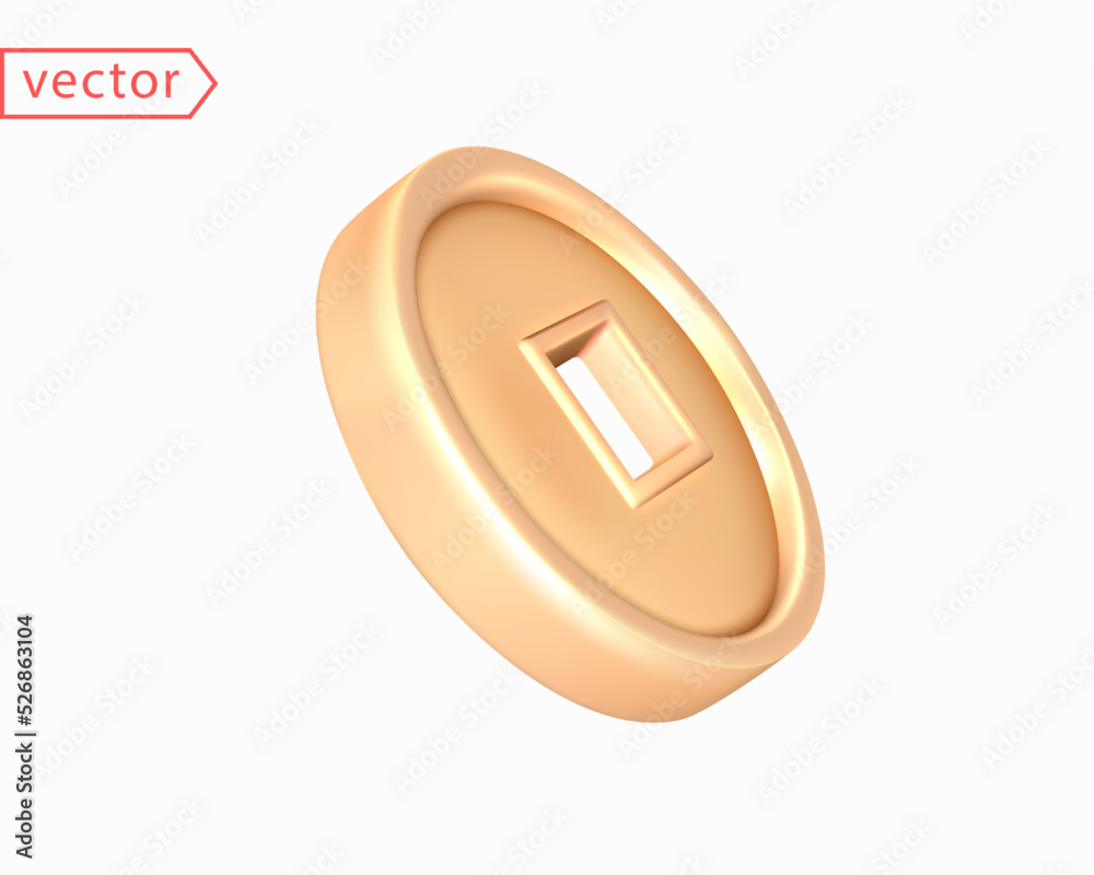 Vecteur Stock Ancient old gold coin of China with a square hole is ...