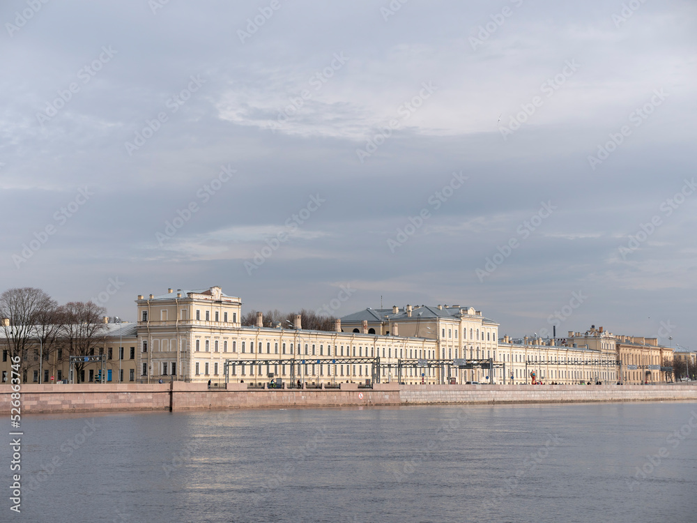 SAINT-PETERSBURG, RUSSIA - SEPTEMBER 20, 2020 - View of Pirogovskaya quay in Saint-Petersburg, Russia. The Military Medical Academy