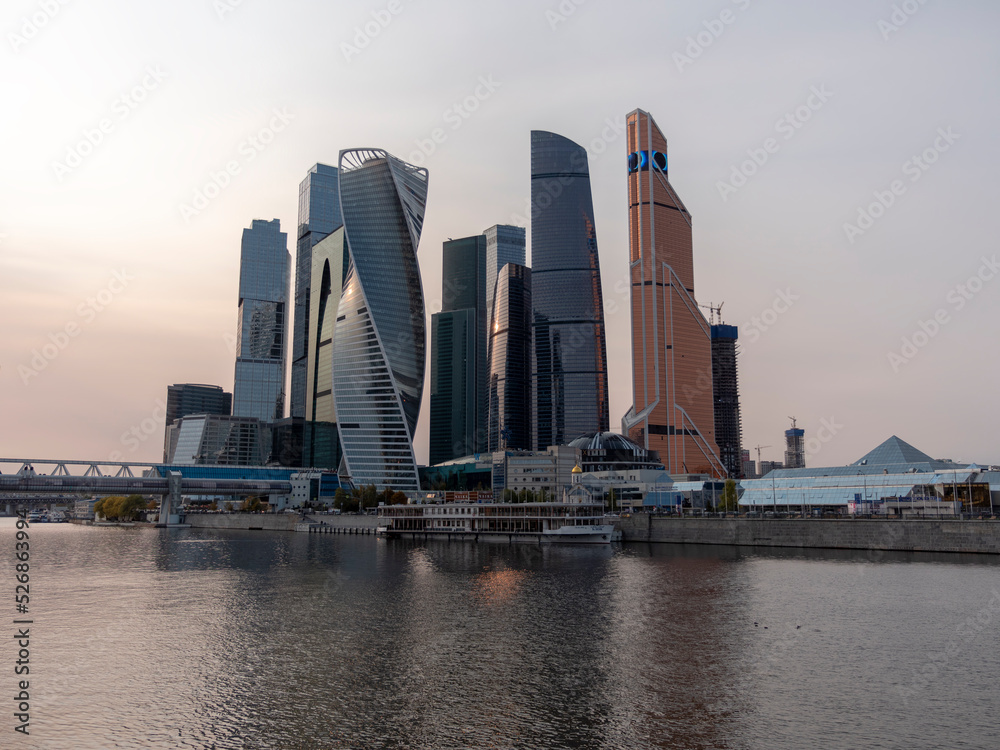 MOSCOW - OCTOBER 14: Moscow Modern buildings of glass and steel skyscrapers against the sky on October 14, 2017 in Moscow, Russia