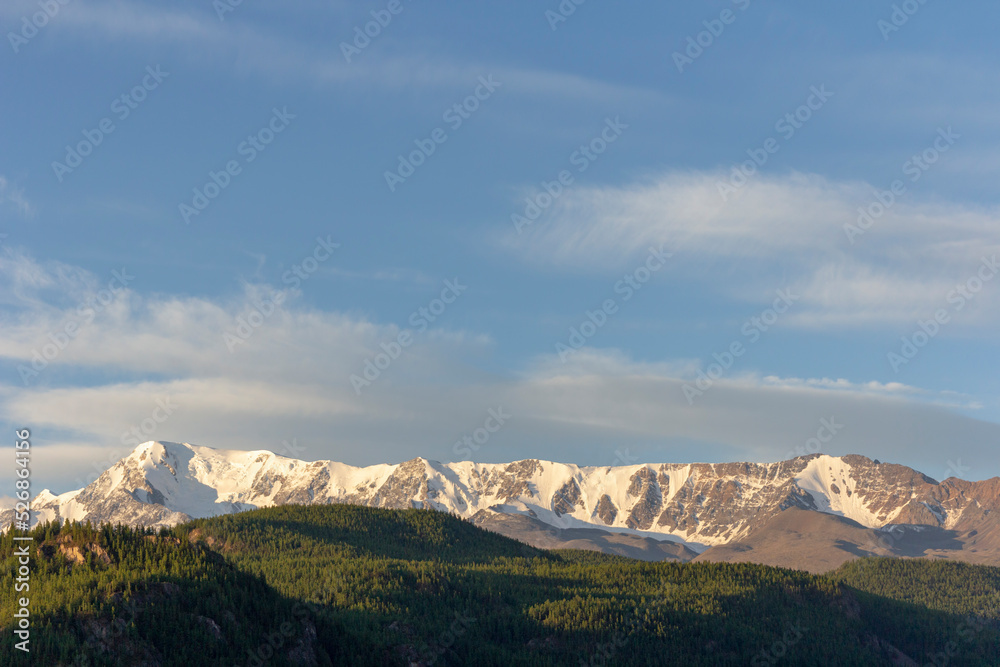 Beautiful winter landscape with snow covered mountain peaks