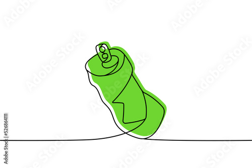 Drink can one line colored continuous drawing. Aluminium can continuous one line colorful illustration. Vector minimalist linear illustration.
