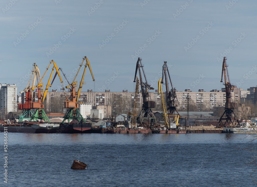 Cargo port for unloading ships, Russia Cherepovets.