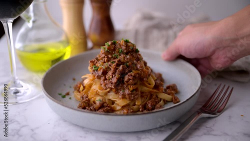 fettuccine ragu, traitional italian tomato sauce with beef