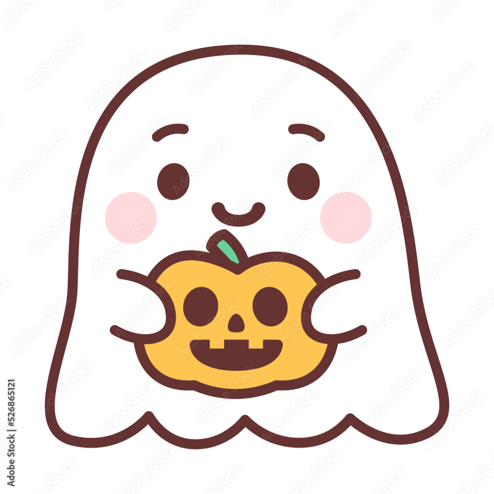 Happy ghost cartoon with a halloween pumpkin Vector Happy ghost cartoon with a halloween pumpkin Vector