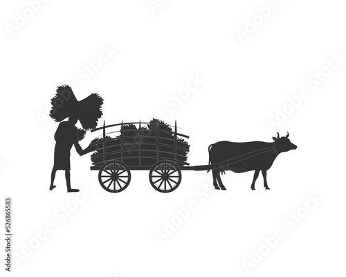 Oxen a Huge Load On a Cart, farmer working, village traditional life