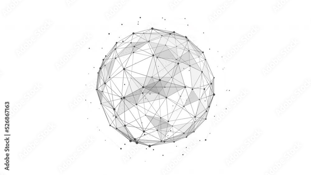 Technology Plexus sphere background from animated lines and dots with flowing particles. Looping seamless space geometrical backdrop
