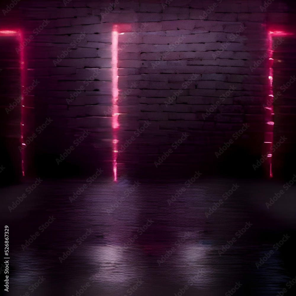 Naklejka premium Brick wall, background, blue neon light