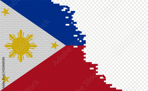Philippines flag on broken brick wall. Empty flag field of another country. Country comparison. Easy editing and vector in groups.