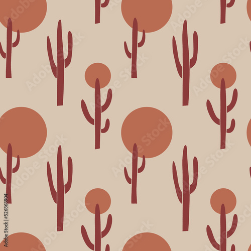 Terracotta abstract cacti vector and jpg printable boho cactus Arizona seamless pattern, unique repeat clipart illustration image, editable isolated details. Perfect for clothes design, wrapping paper