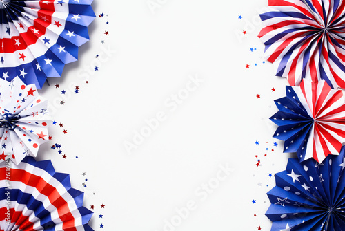 Canvas-taulu Frame made of USA flag color paper fans on white background