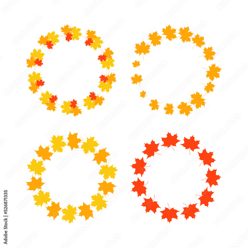 Round autumn frames set. Yellow, orange and red maple leaves. Round autumn frames set. Yellow, orange and red maple leaves.